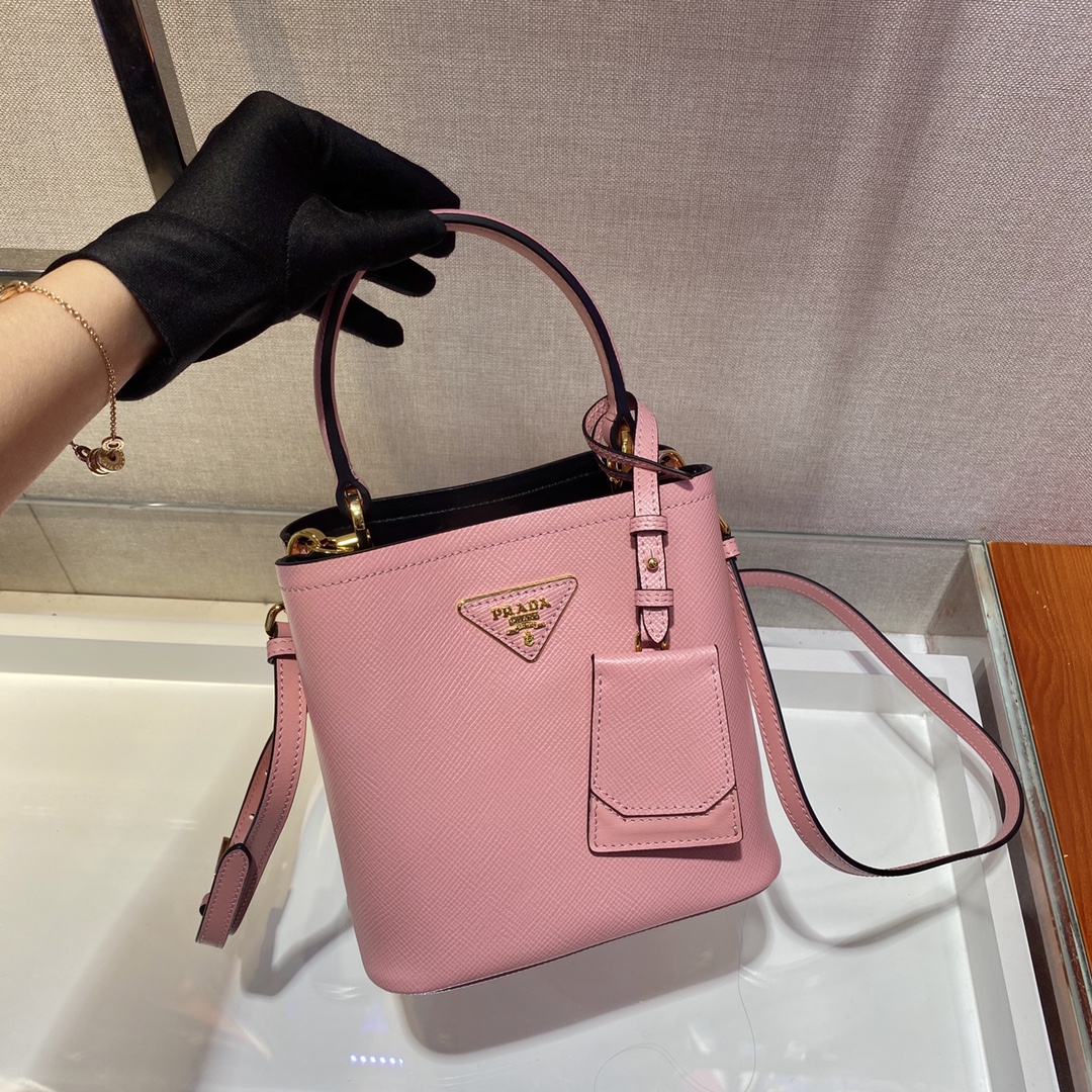 Prada Small Saffiano Leather Panier Bag Pink/Black 1BA217